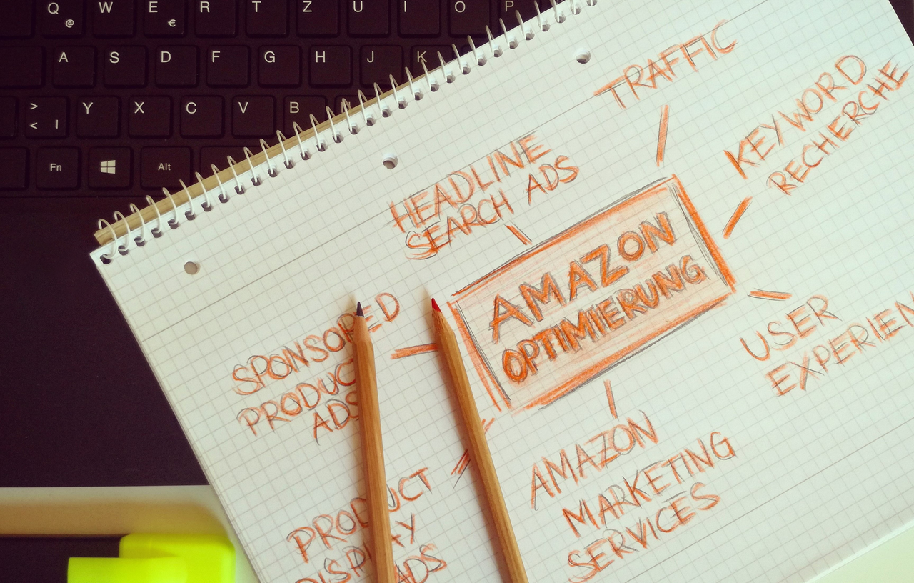 Services-01 Visual representation of Amazon optimization techniques with handwritten notes and pencils.